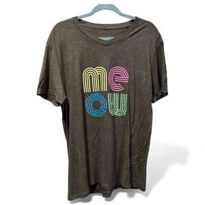 Gray neon meow graphic v-neck tee Large
